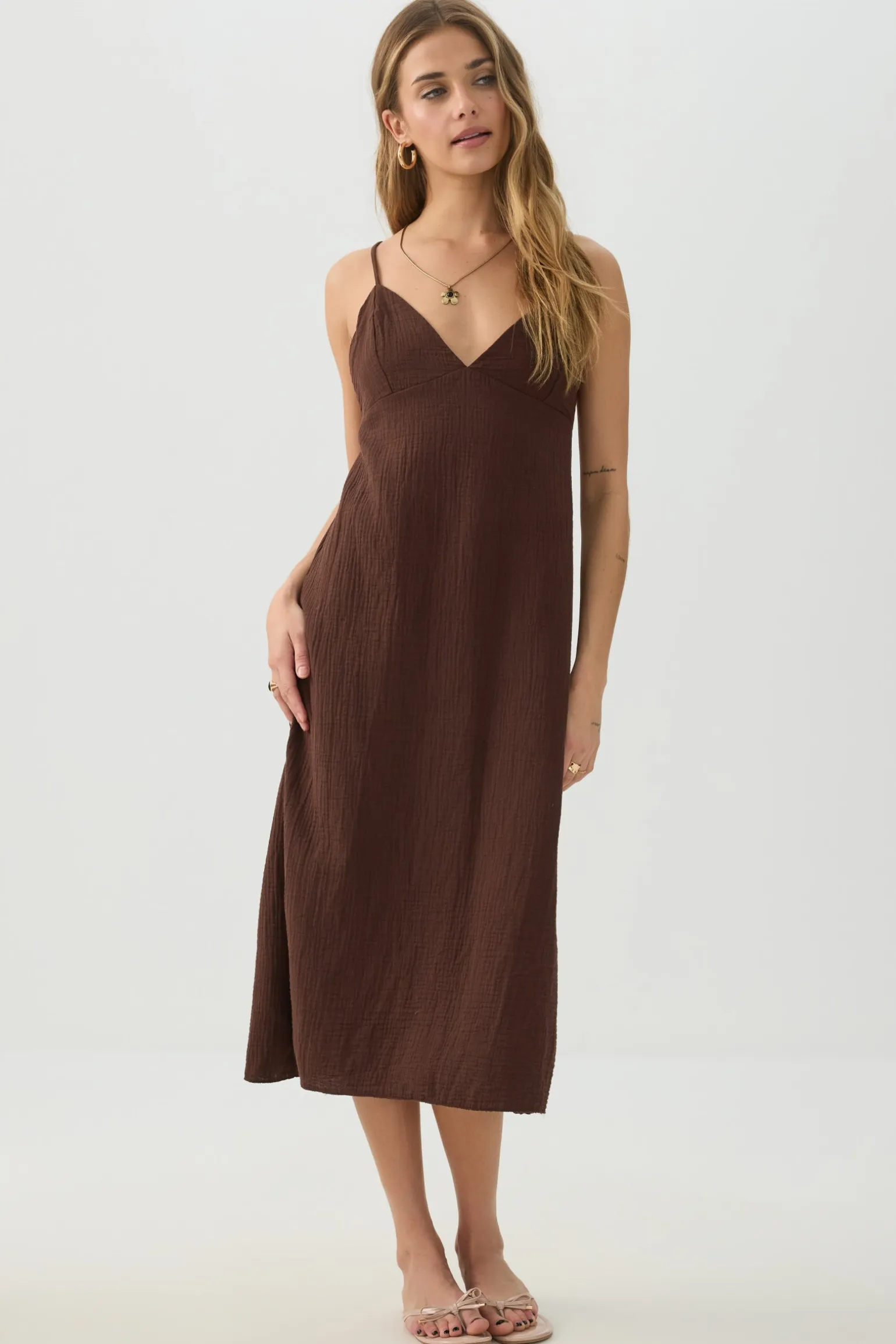 Airy V Neck Midi Dress