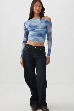 Asymmetrical Ruched Mesh top