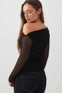 Asymmetrical Ruched Mesh top