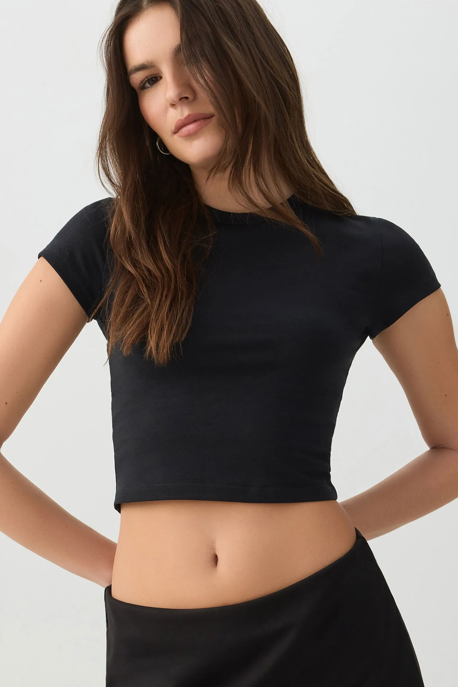 Basic Crop Cap Sleeve T-Shirt