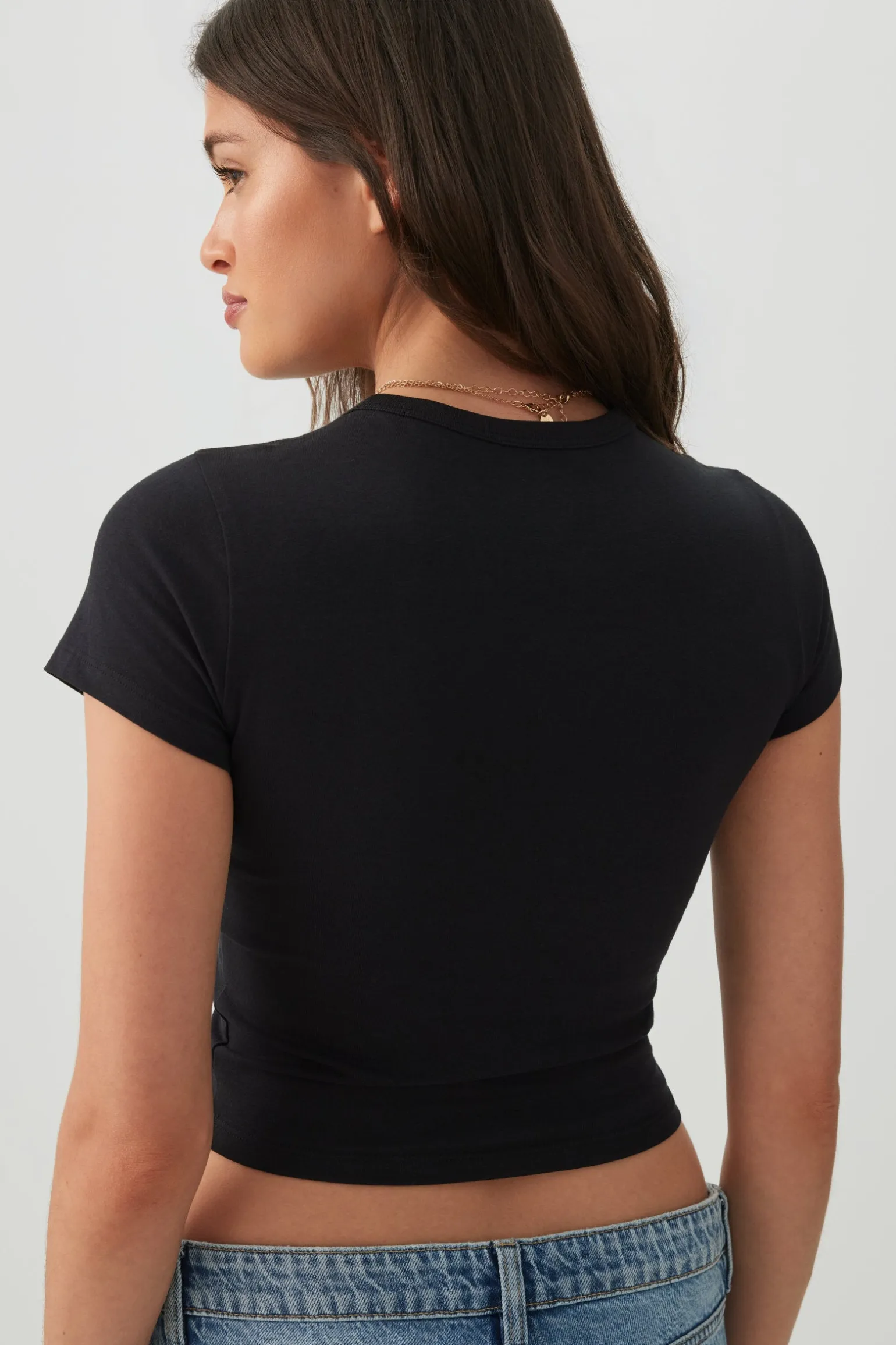 Basic Cropped Crew Neck T Shirt