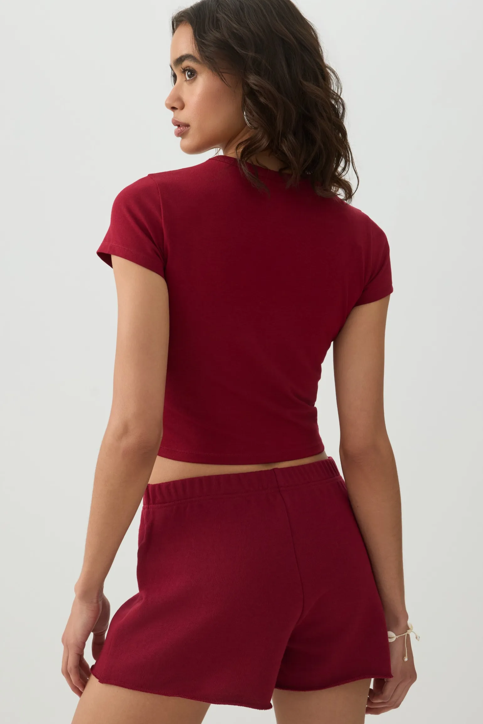 Basic Cropped Crew Neck T Shirt