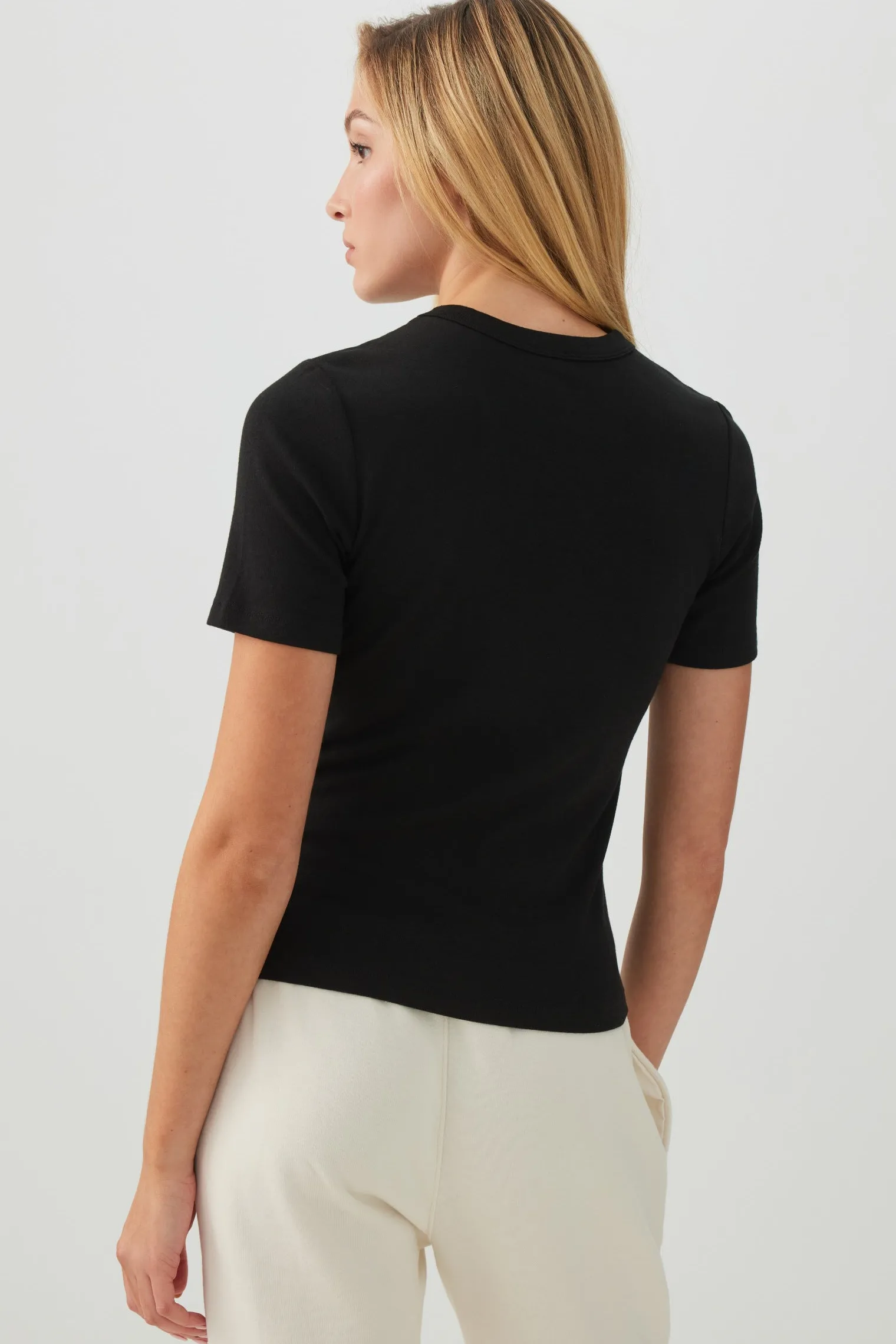 Basic Cropped Rib Crew T-Shirt