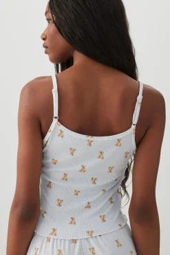 Bear Print Super Soft Rib PJ Tank Top