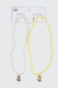 Best Friends Bead and Tulip Charm Necklace