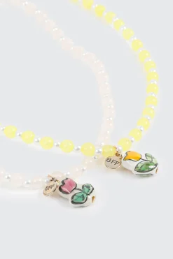 Best Friends Bead and Tulip Charm Necklace