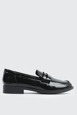 Black Faux Leather Loafers
