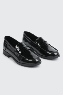 Black Faux Leather Loafers