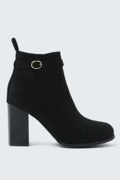 Block Heel Ankle Boots with Buckle Detail
