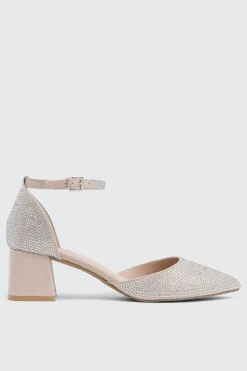 Block Heel Pumps with Rhinestones