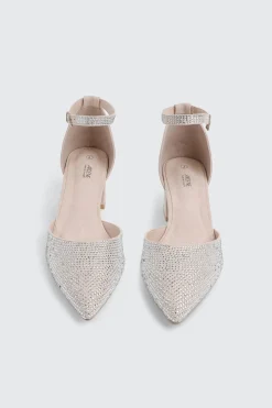 Block Heel Pumps with Rhinestones