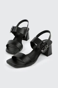 Block Heel Sandals with Buckle Strap