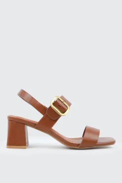 Block Heel Sandals with Buckle Strap