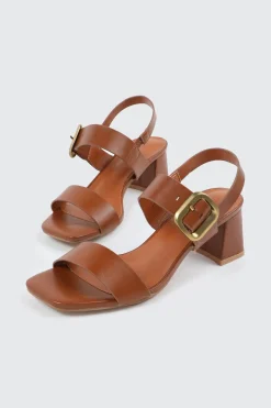 Block Heel Sandals with Buckle Strap