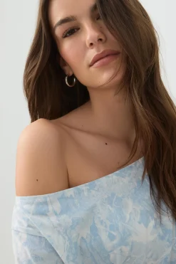 Blue Camouflage Off Shoulder T-Shirt