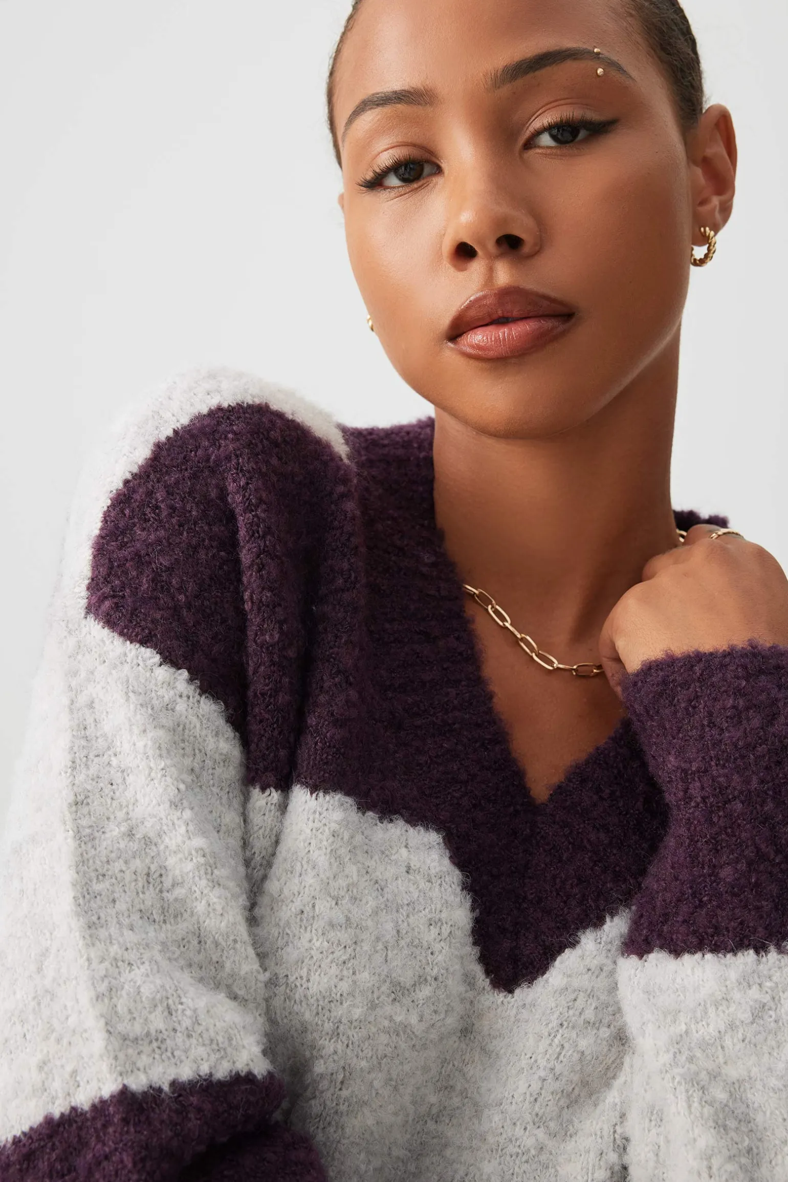 Bouclé Oversized V-Neck Sweater