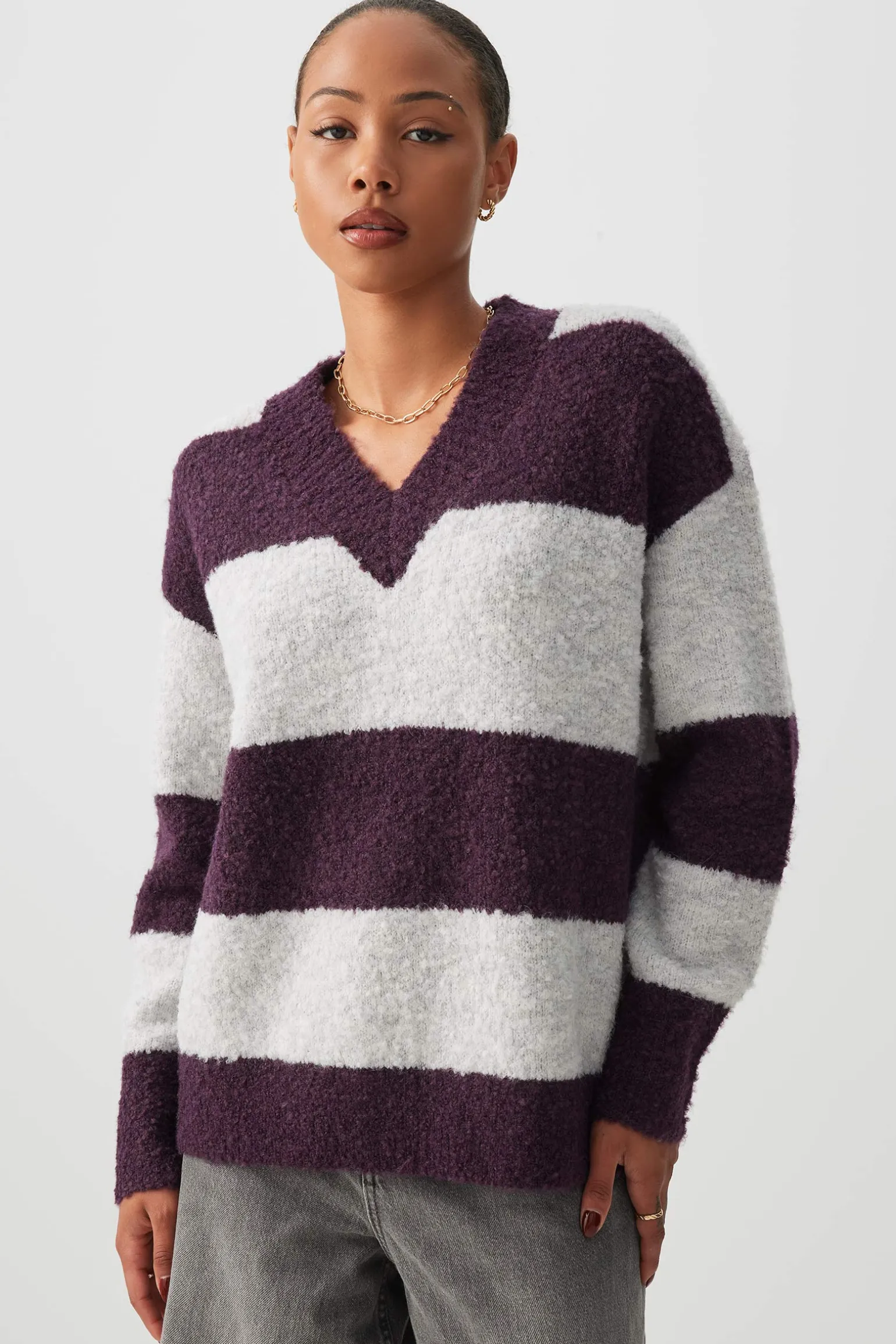 Bouclé Oversized V-Neck Sweater