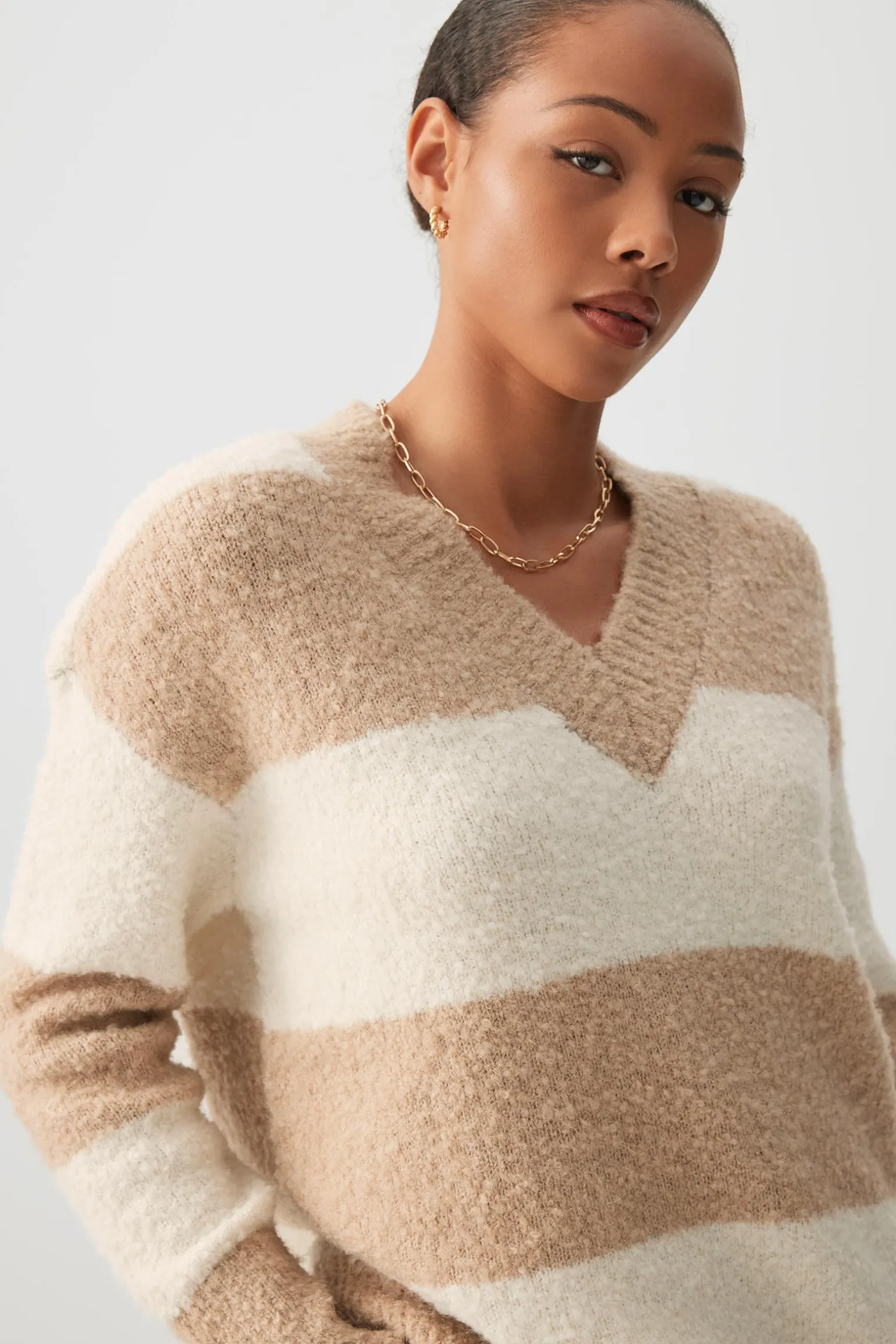 Bouclé Oversized V-Neck Sweater