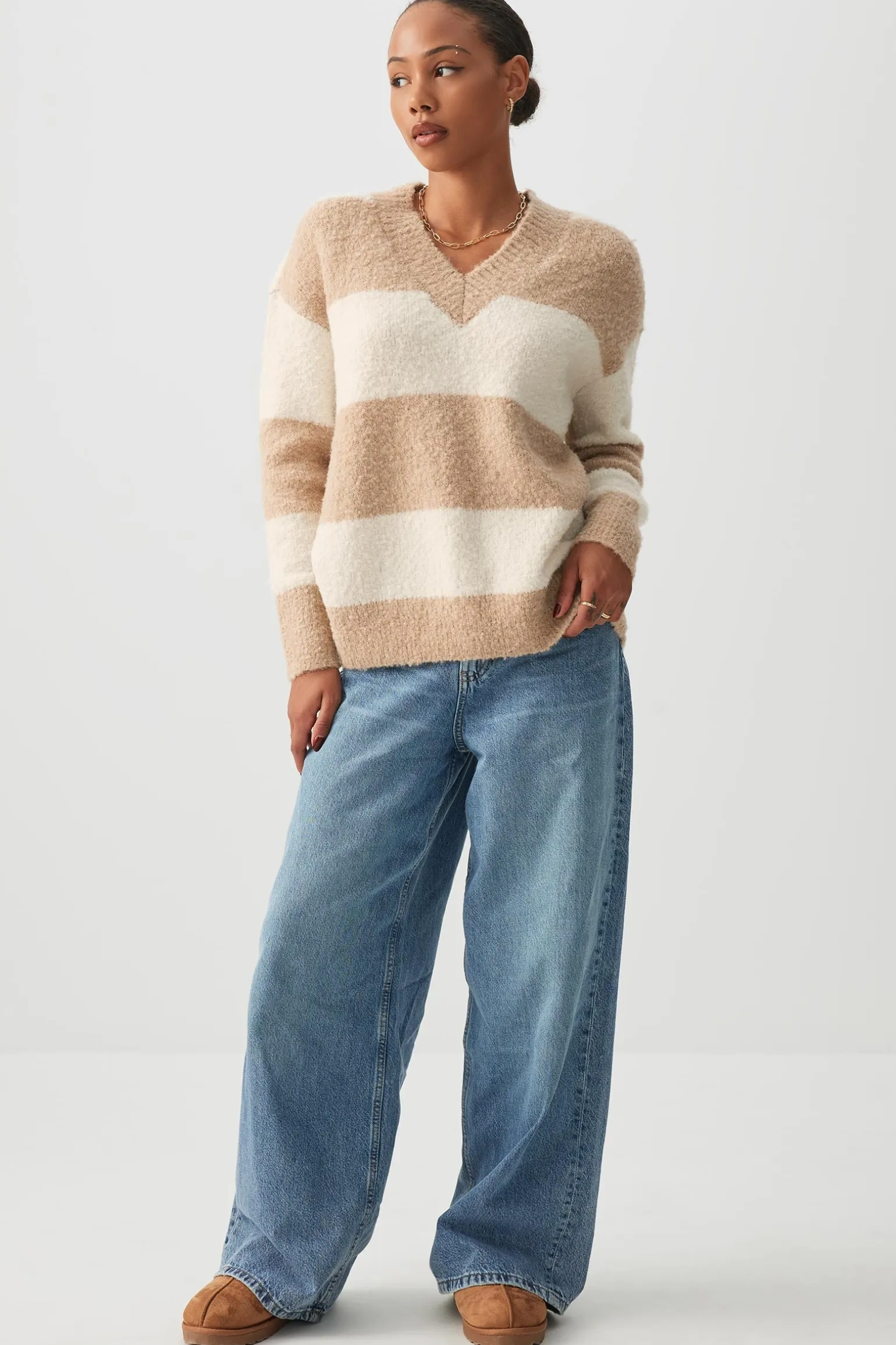 Bouclé Oversized V-Neck Sweater