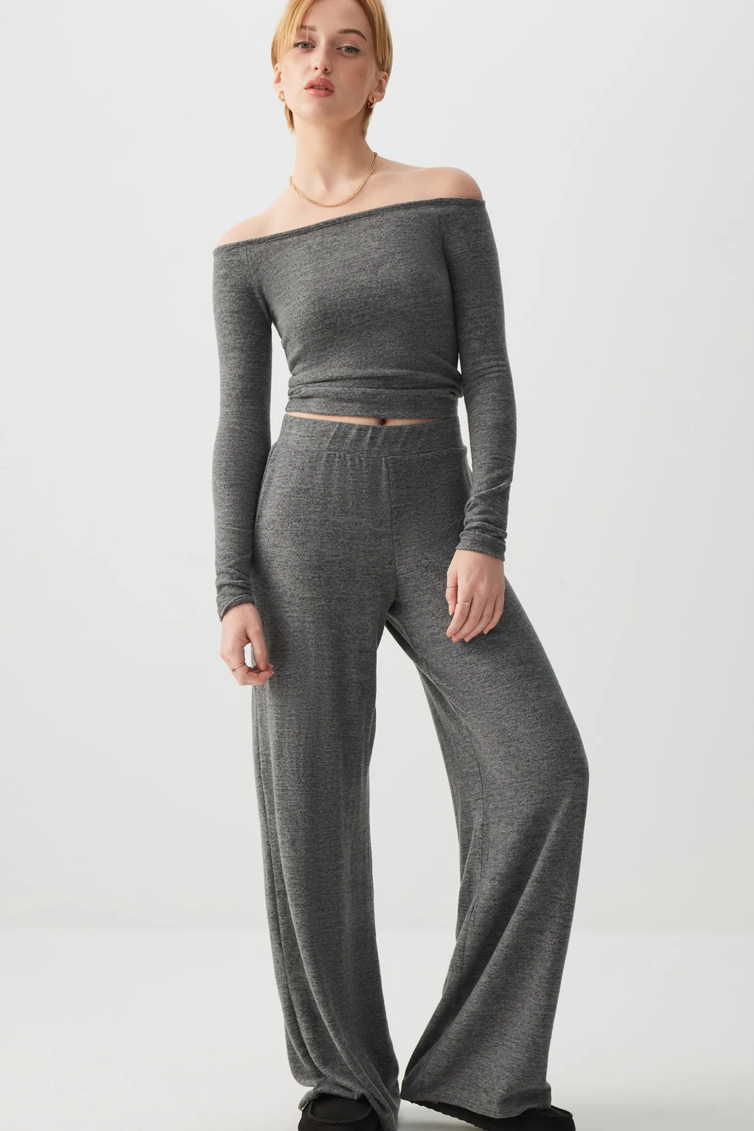 Brushed Knit Off Shoulder Top