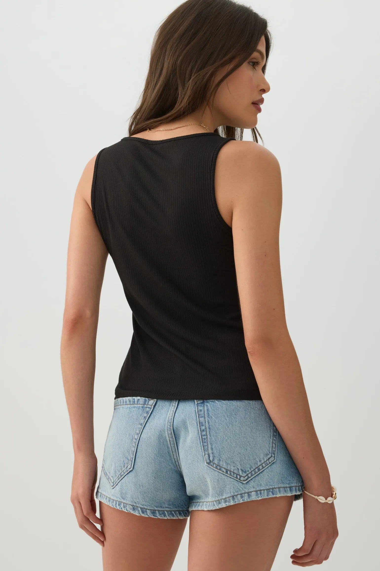 Button Front Rib Tank Top