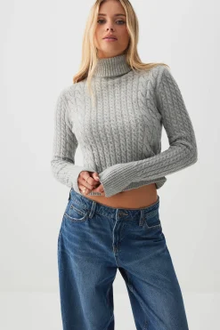 Cable Knit Crop Turtleneck Sweater
