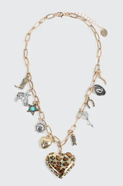Charm Necklace with Leopard Heart Pendant