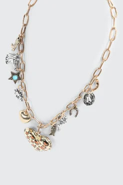 Charm Necklace with Leopard Heart Pendant