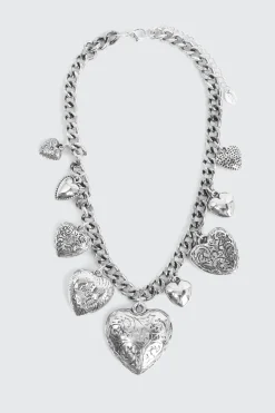 Chunky Chain Necklace with Heart Pendants