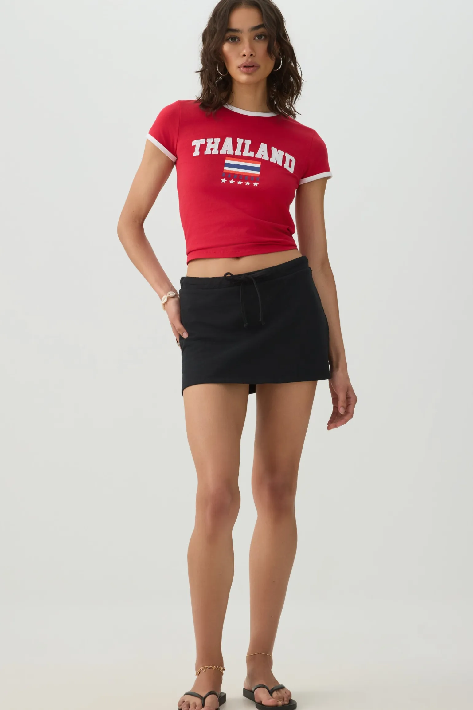 Contrast Trim Thailand Crop T-Shirt