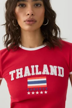 Contrast Trim Thailand Crop T-Shirt