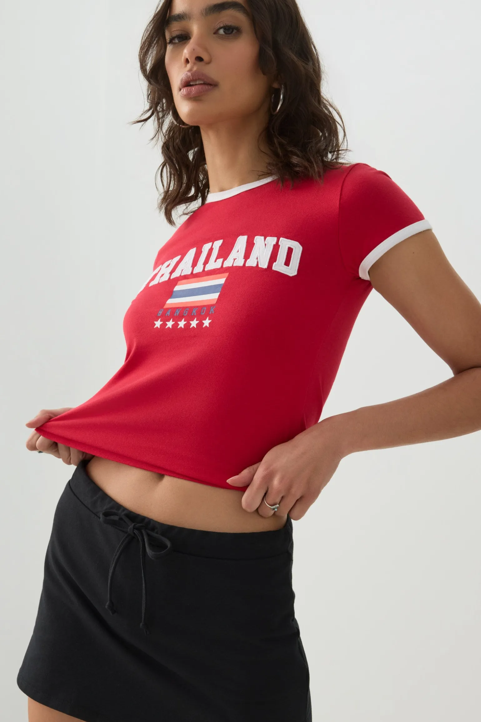 Contrast Trim Thailand Crop T-Shirt