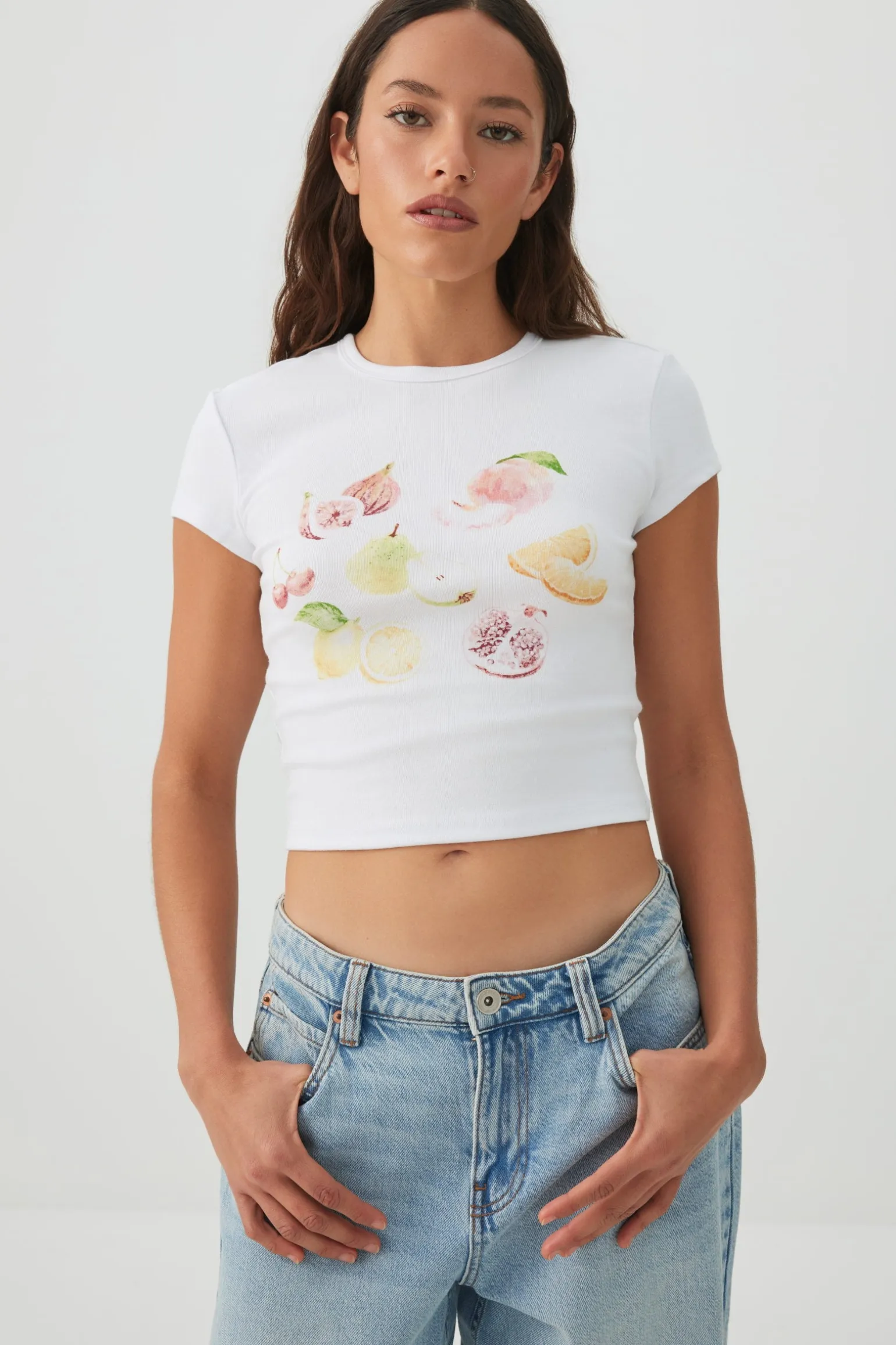Cotton Blend Ribbed Crop T-Shirt