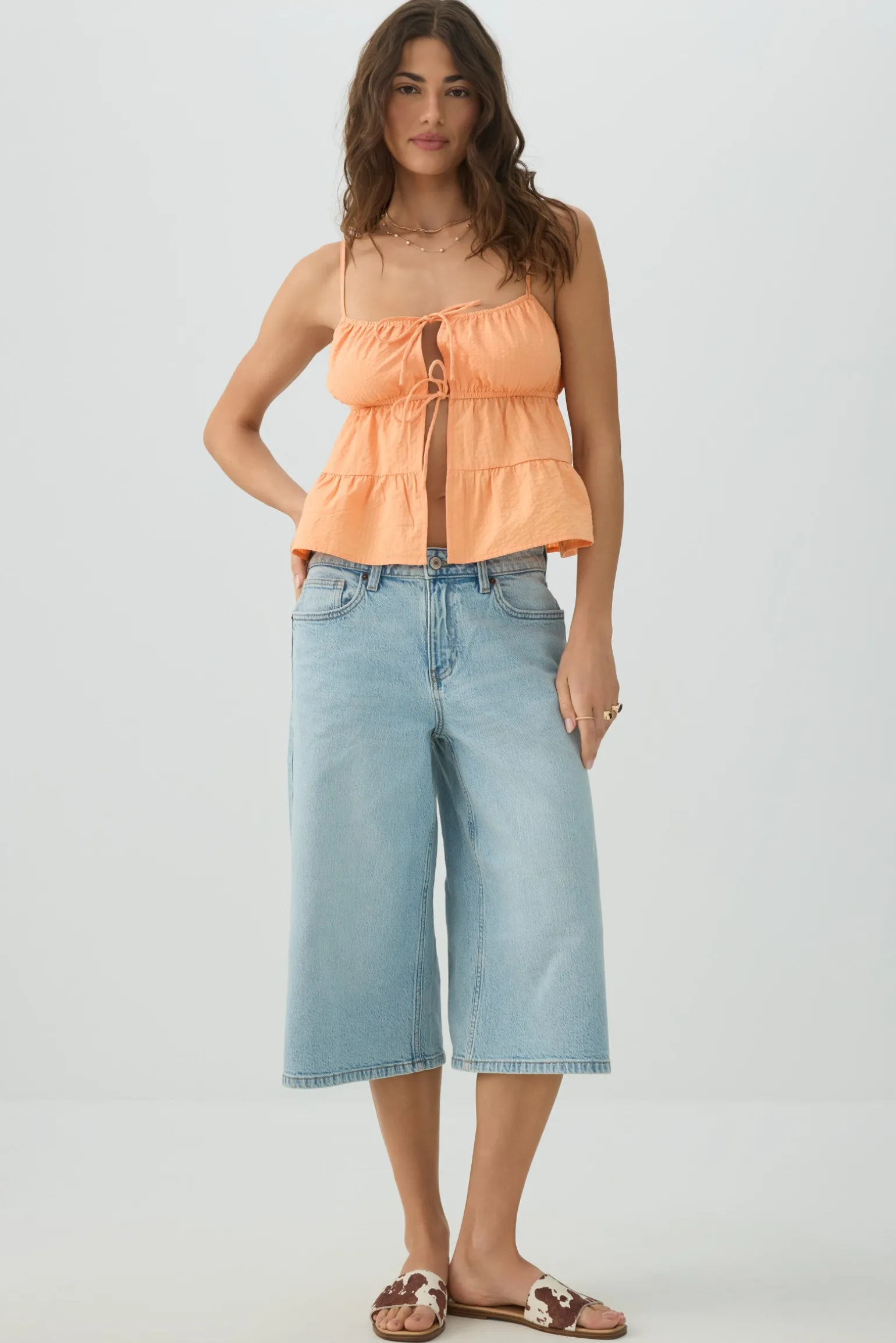Cotton Crop Tank Top with Front Tie