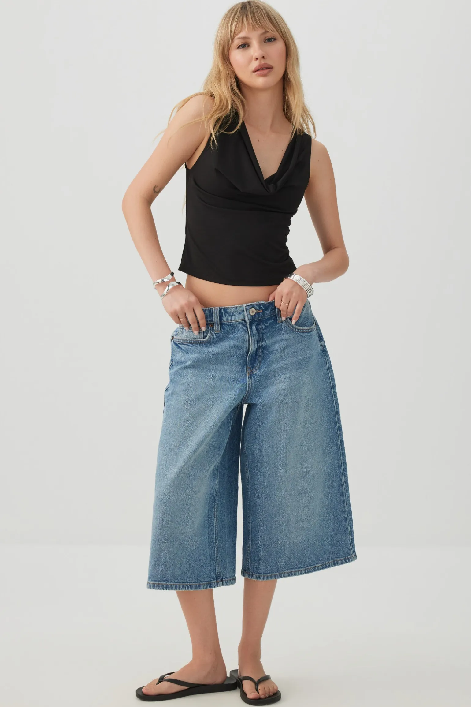 Cowl Neck Crop Tank Top