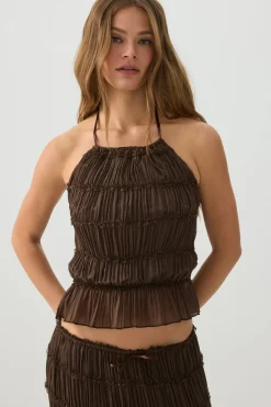 Crinkled Chiffon Halter Tank Top