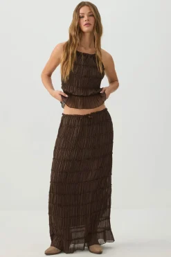 Crinkled Chiffon Tiered Maxi Skirt