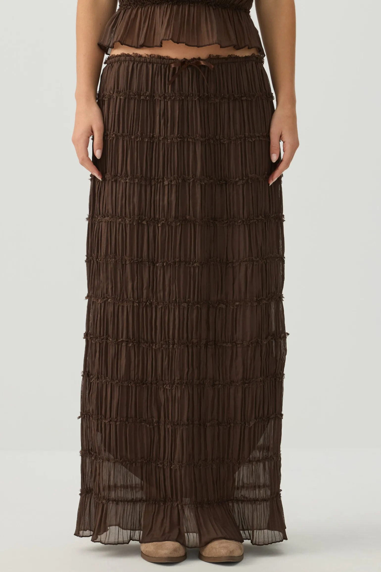 Crinkled Chiffon Tiered Maxi Skirt