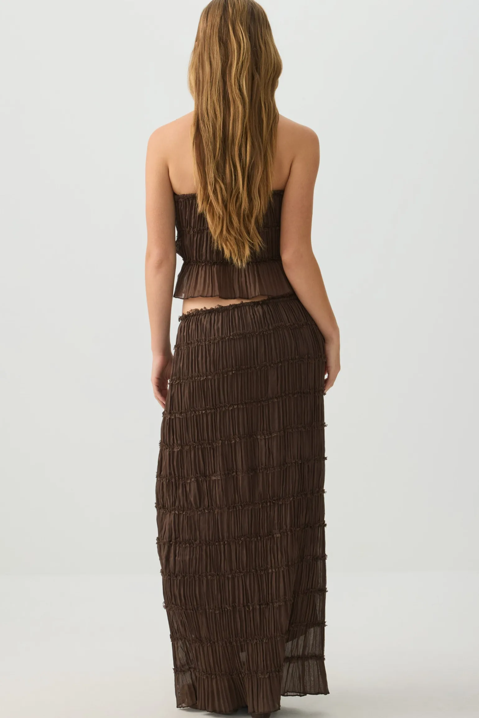 Crinkled Chiffon Tiered Maxi Skirt