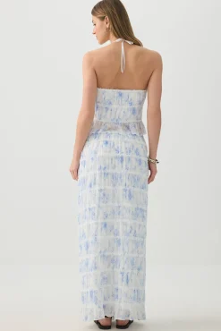 Crinkled Chiffon Tiered Maxi Skirt