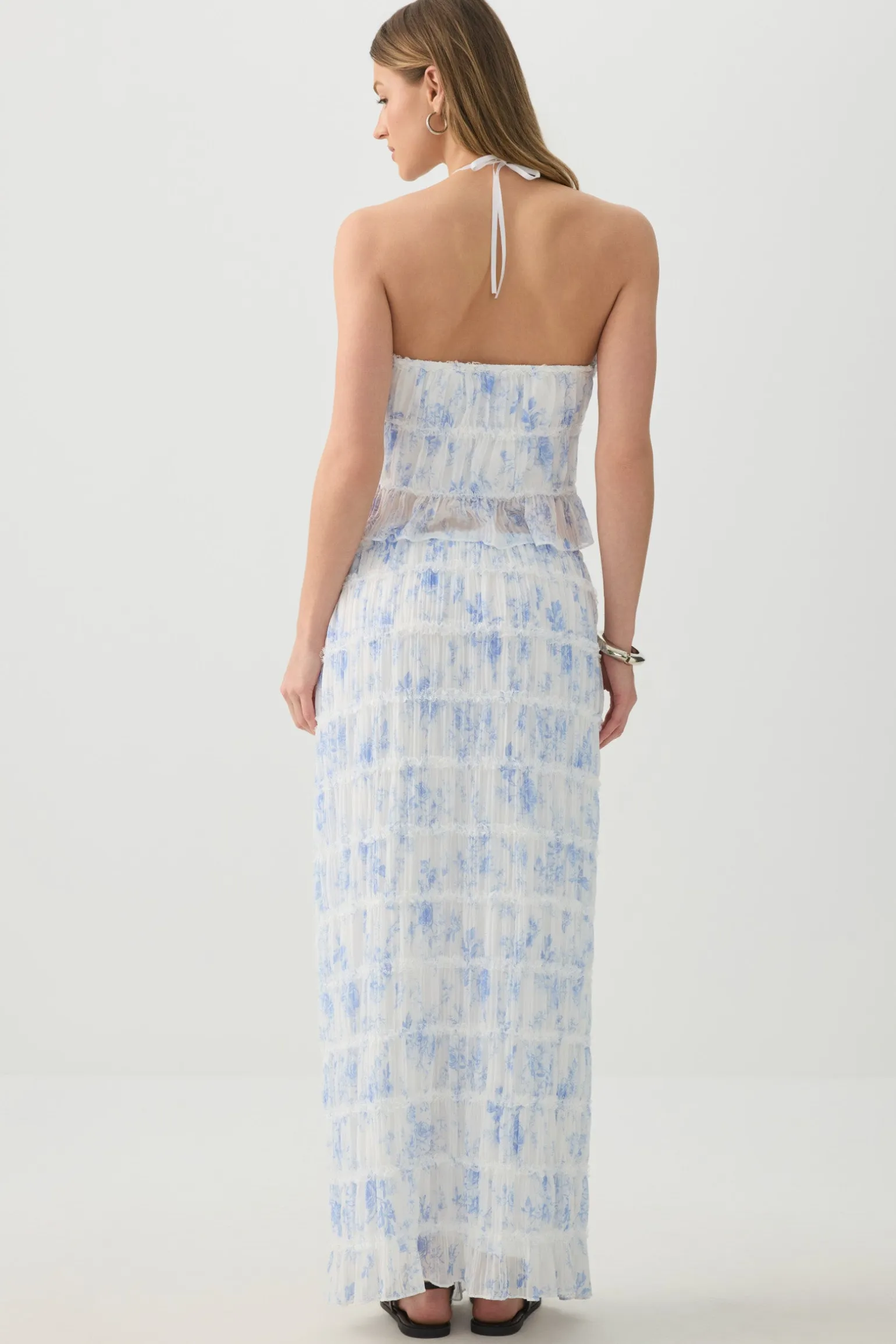 Crinkled Chiffon Tiered Maxi Skirt