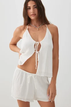 Crinkled Mid Rise Midi Shorts