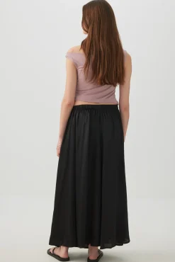 Crinkled Satin Maxi Pleated Skirt