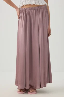 Crinkled Satin Maxi Pleated Skirt