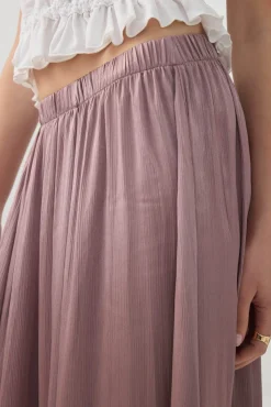 Crinkled Satin Maxi Pleated Skirt