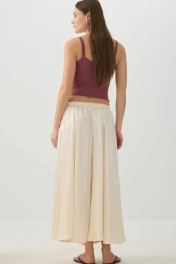 Crinkled Satin Maxi Pleated Skirt