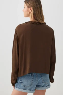 Crinkled Tie Front Blouse with Ruffles