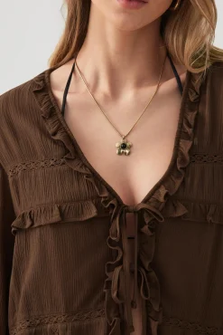 Crinkled Tie Front Blouse with Ruffles