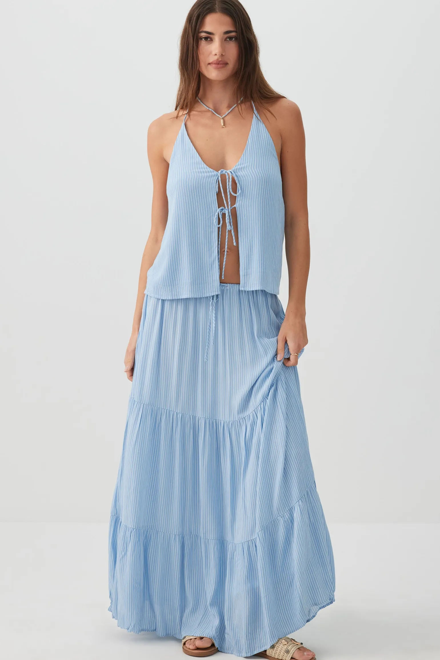 Crinkled Tie Front Tank Top