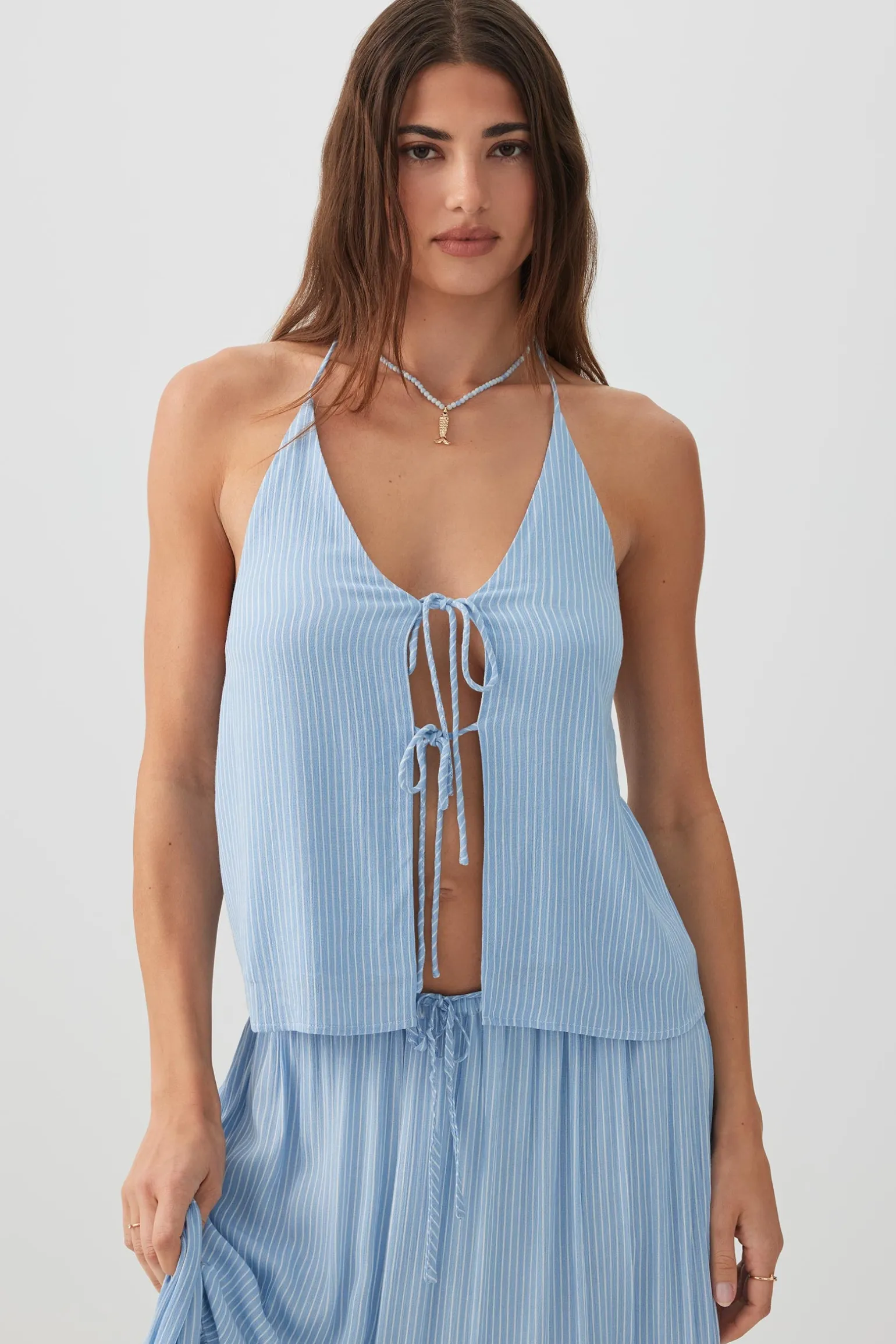 Crinkled Tie Front Tank Top